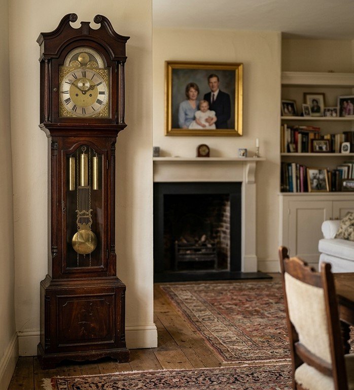 Image of a grandfather clock in an old family home showcasing items that are sentimental to a senior