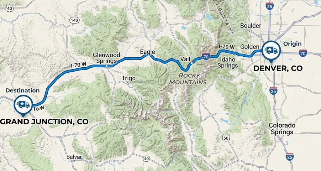 Example route for an In-State move going from Denver to Grand Junction
